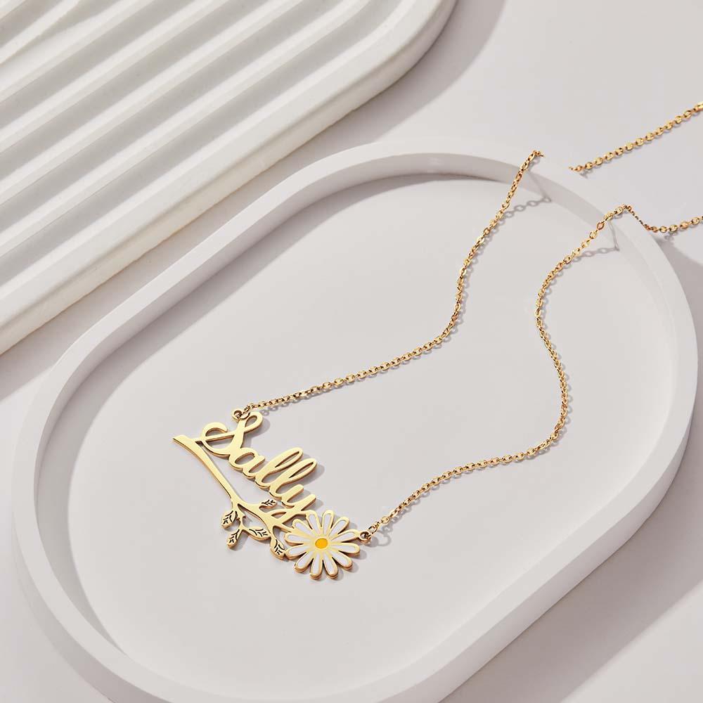 Daisy Flower Name Necklace Personalized Floral Name Necklace Jewelry Gift For Her - yournamenecklaceuk