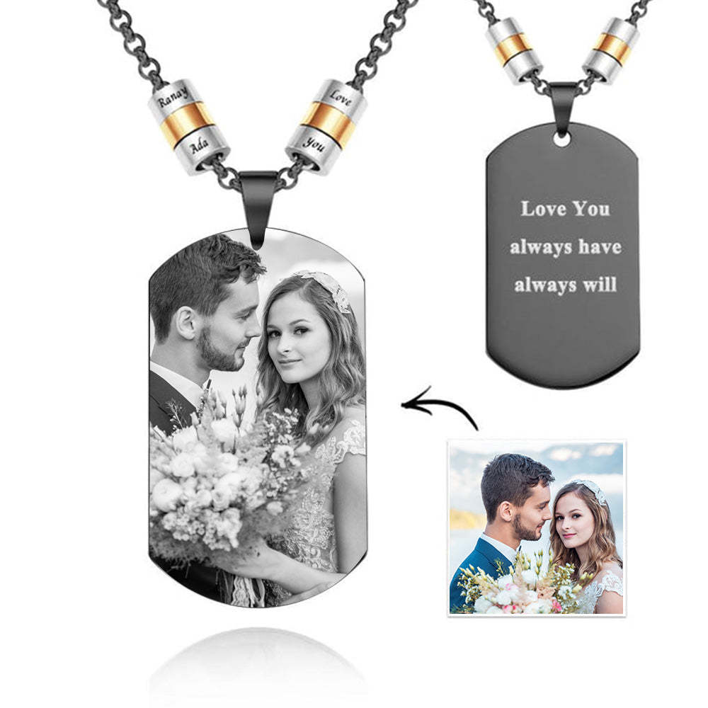 Personalized Square Photo Necklace With Engraved Beads Pendant Wedding Gifts For Lovers - yournamenecklaceuk