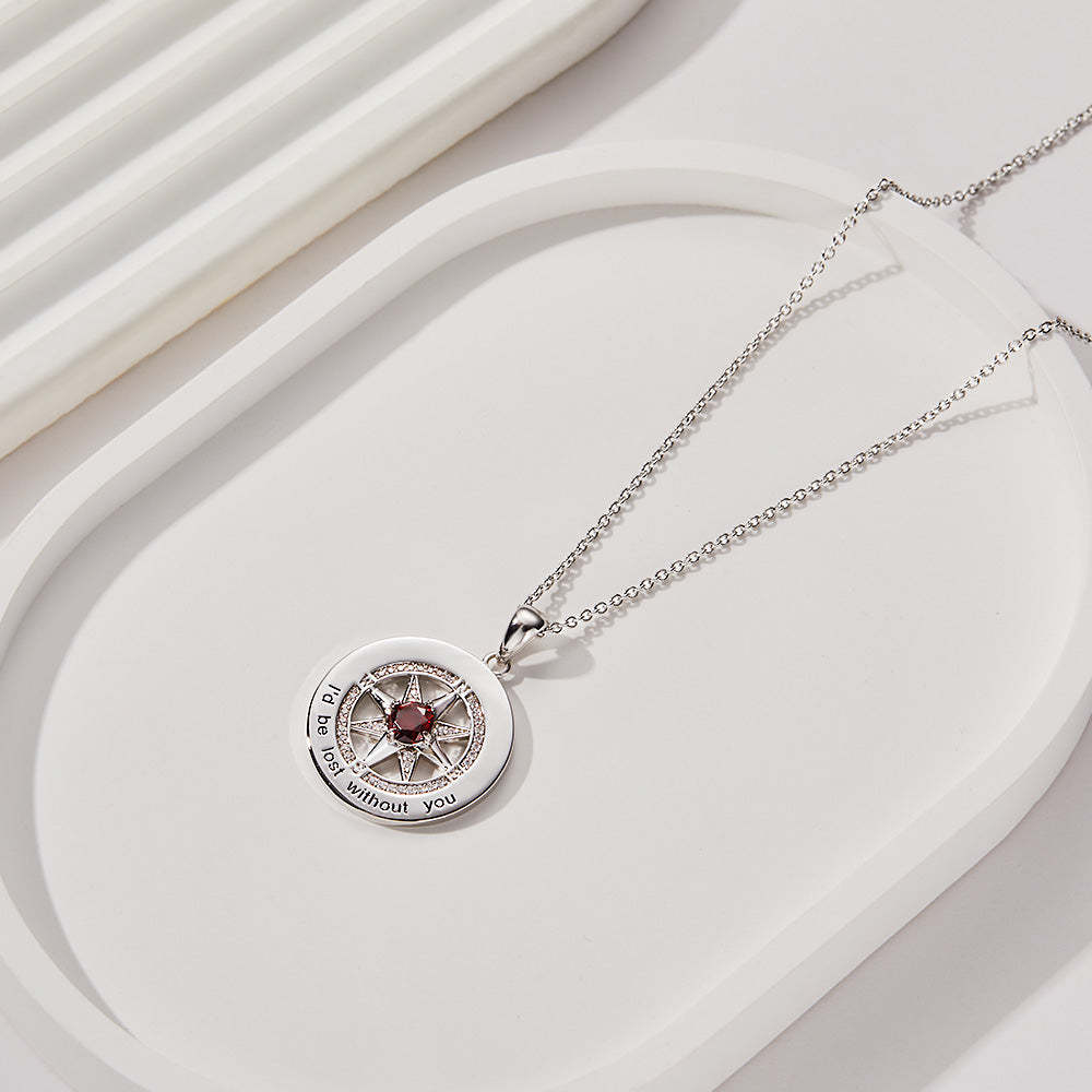 Compass Birthstone Necklace Personalized Engraved Jewelry Gifts For Her - yournamenecklaceuk