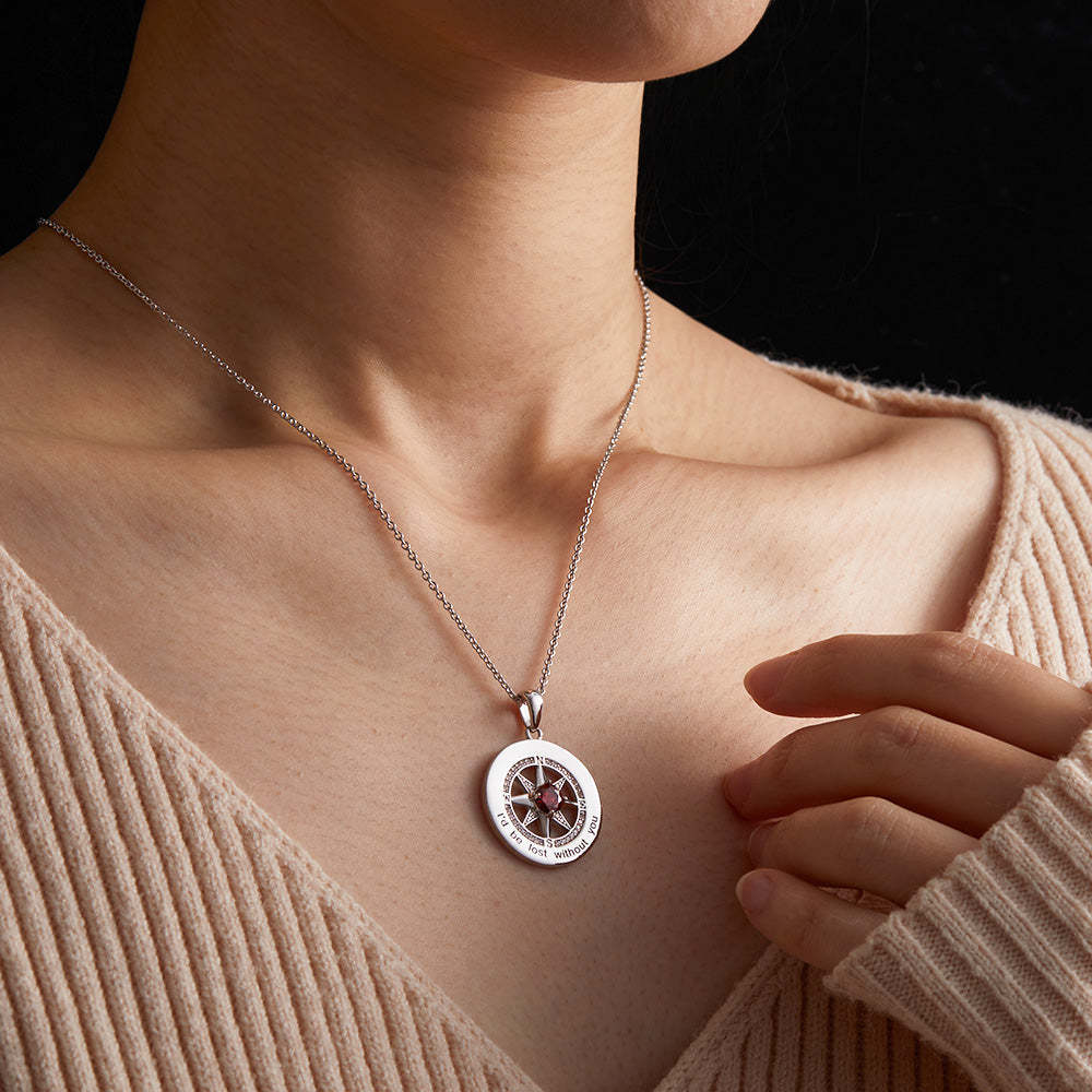 Compass Birthstone Necklace Personalized Engraved Jewelry Gifts For Her - yournamenecklaceuk