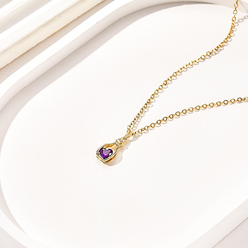 Drift Bottle with Heart Birthstone Necklace Personalized Elegant Pendant Gifts For Her - yournamenecklaceuk