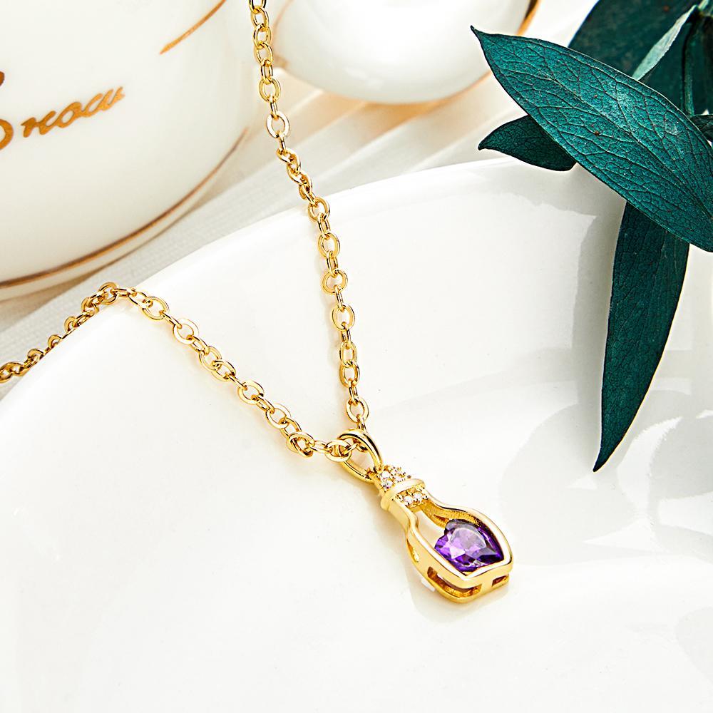 Drift Bottle with Heart Birthstone Necklace Personalized Elegant Pendant Gifts For Her - yournamenecklaceuk