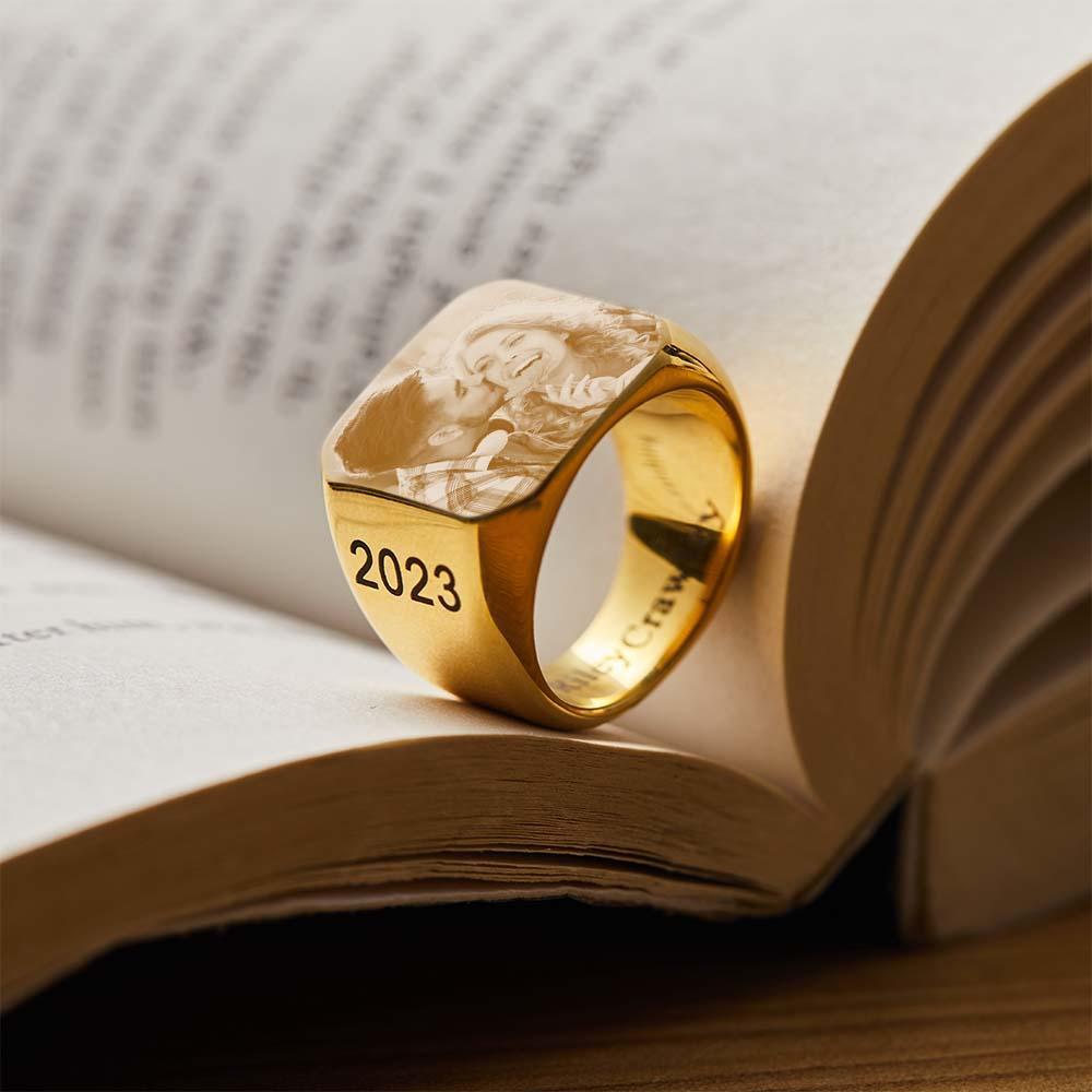 Personalized Photo Square Ring Custom Engraved Ring Gift For Men - yournamenecklaceuk