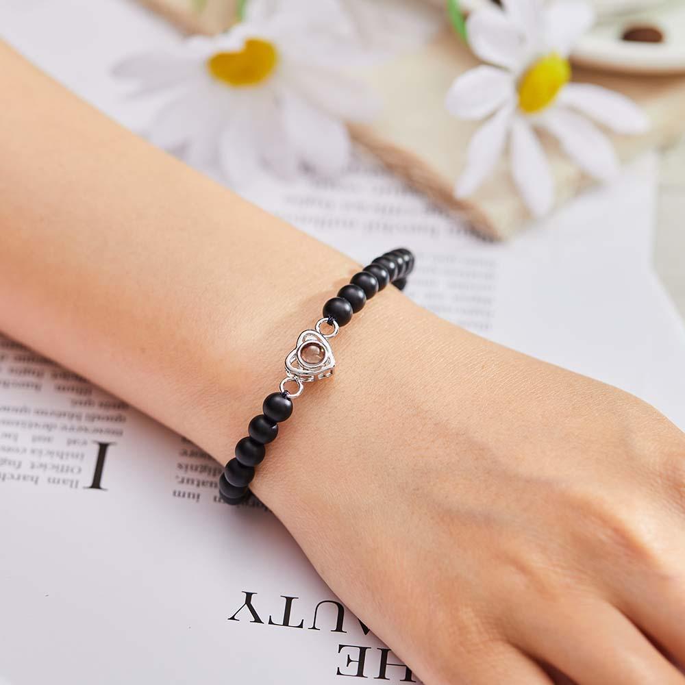 Personalized Photo Projection Beads Bracelet Heart-Shaped Bracelet Beautiful Gift For Her - yournamenecklaceuk