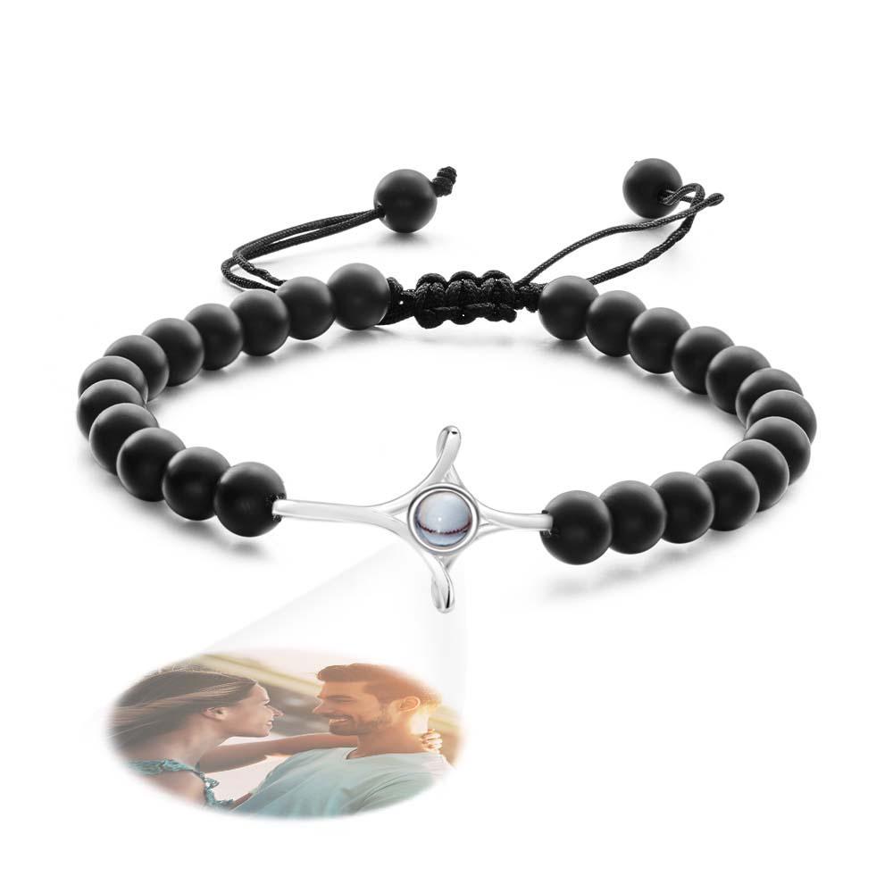 Personalized Photo Projection Beads Bracelet With Cross Memorial Gift For Her - yournamenecklaceuk