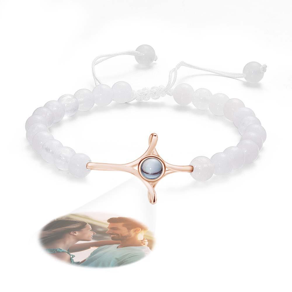 Personalized Photo Projection Beads Bracelet With Cross Memorial Gift For Her - yournamenecklaceuk