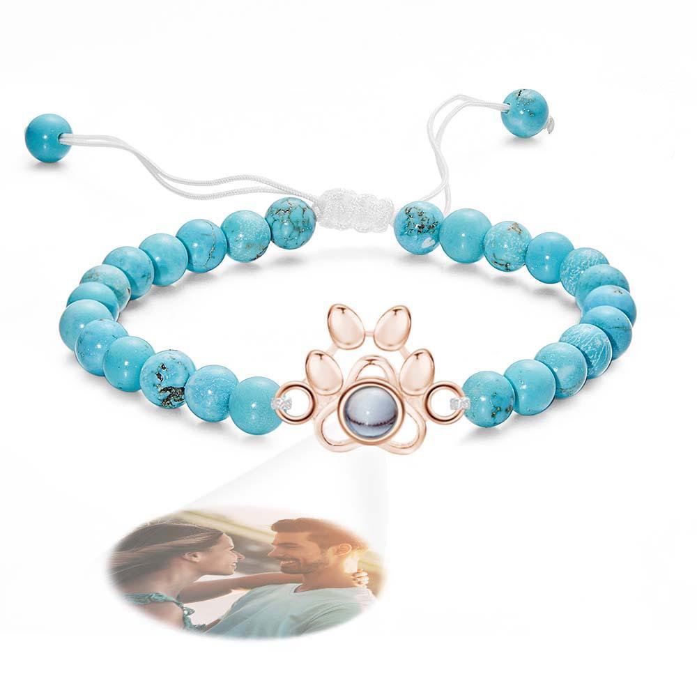 Personalized Photo Projection Beads Bracelet With Pet Claw Memorial Gift For Her - yournamenecklaceuk