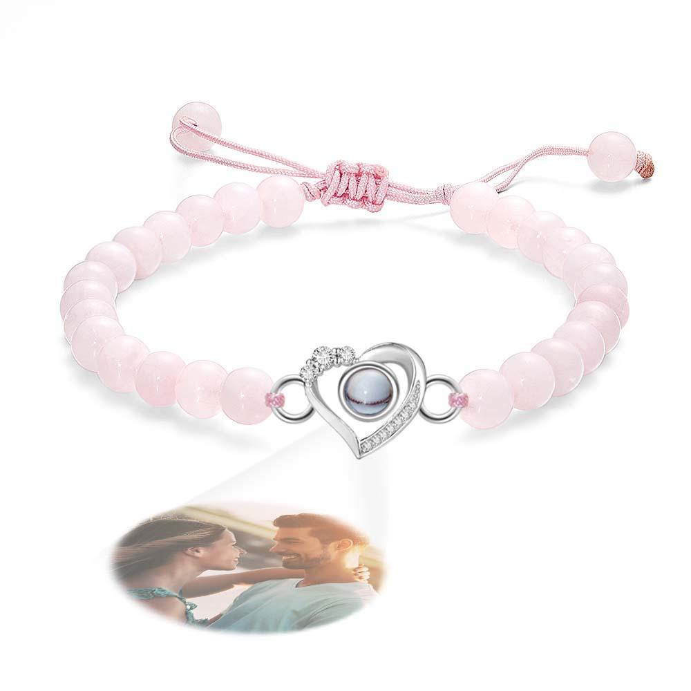 Personalized Photo Projection Beads Bracelet Heart-Shaped With Rhinestones Special Gift For Her - yournamenecklaceuk