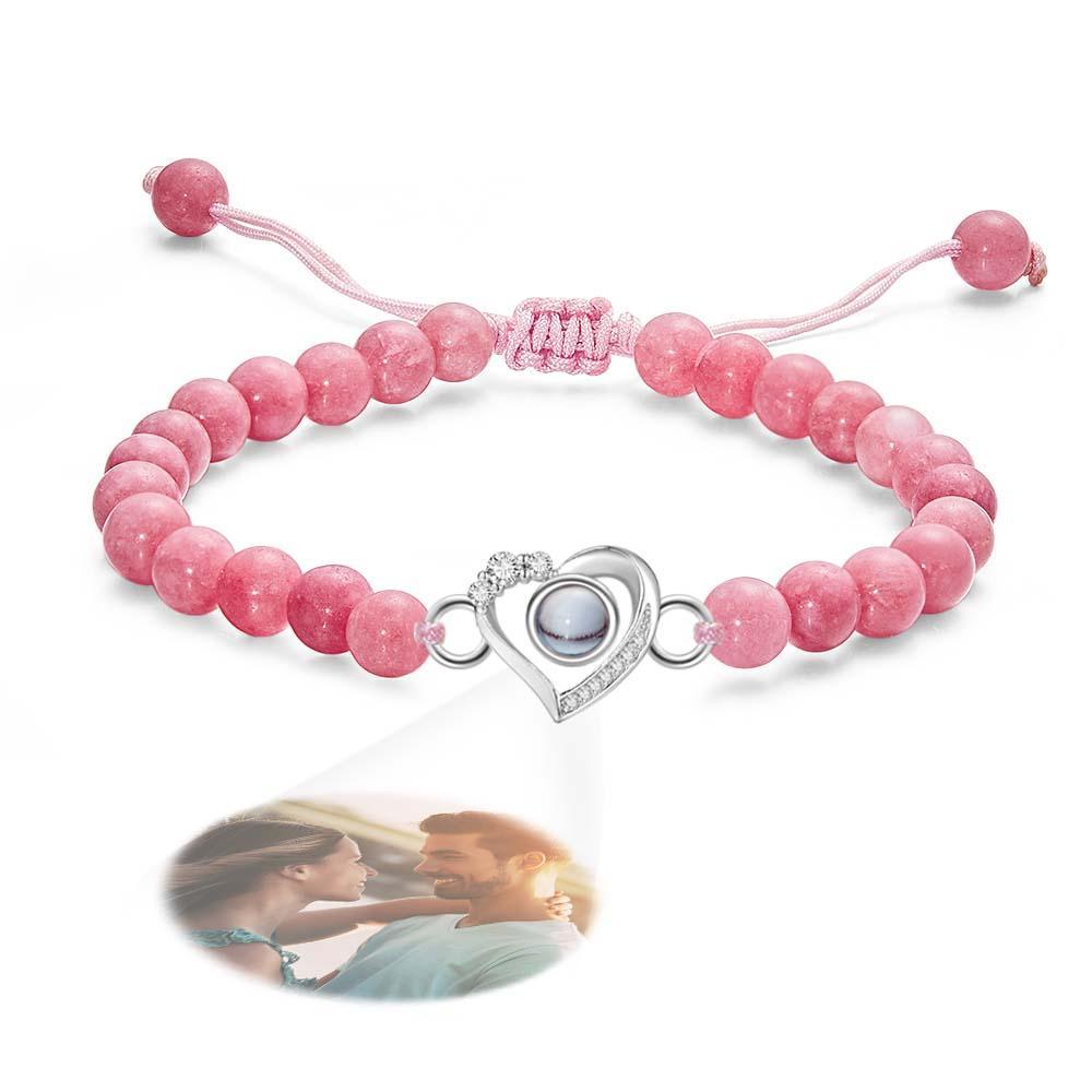 Personalized Photo Projection Beads Bracelet Heart-Shaped With Rhinestones Special Gift For Her - yournamenecklaceuk