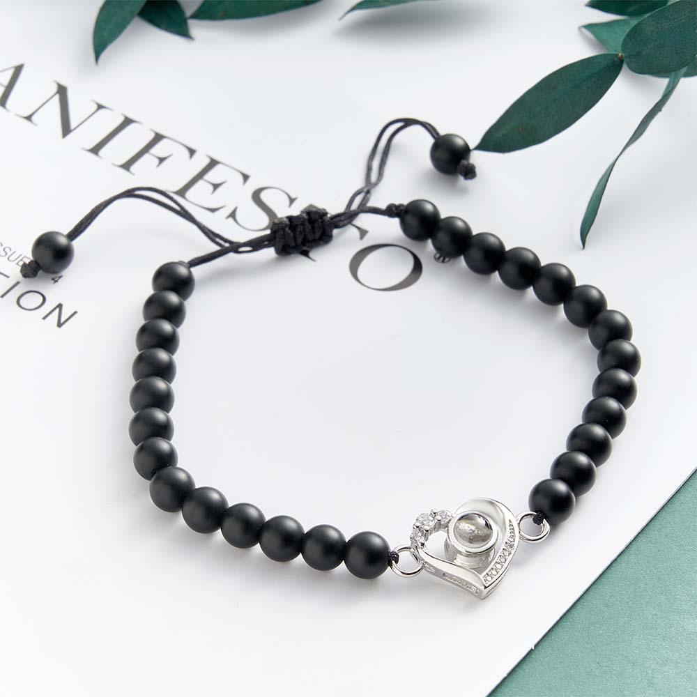 Personalized Photo Projection Beads Bracelet Heart-Shaped With Rhinestones Special Gift For Her - yournamenecklaceuk