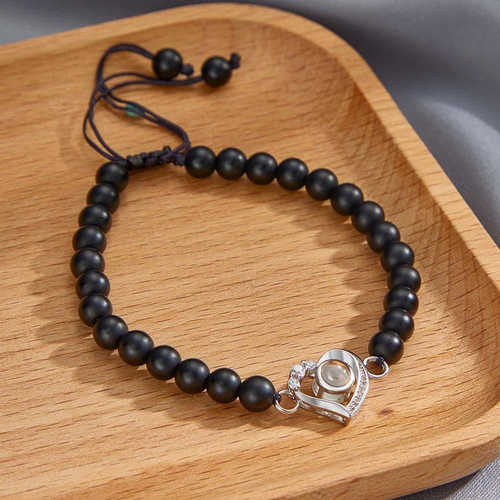 Personalized Photo Projection Beads Bracelet Heart-Shaped With Rhinestones Special Gift For Her - yournamenecklaceuk