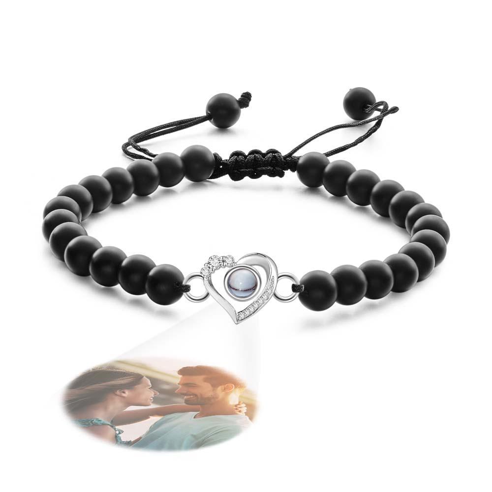 Personalized Photo Projection Beads Bracelet Heart-Shaped With Rhinestones Special Gift For Her - yournamenecklaceuk