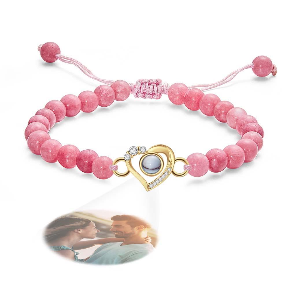 Personalized Photo Projection Beads Bracelet Heart-Shaped With Rhinestones Special Gift For Her - yournamenecklaceuk