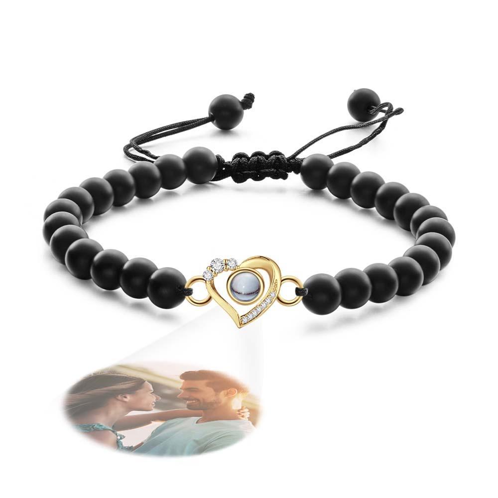 Personalized Photo Projection Beads Bracelet Heart-Shaped With Rhinestones Special Gift For Her - yournamenecklaceuk