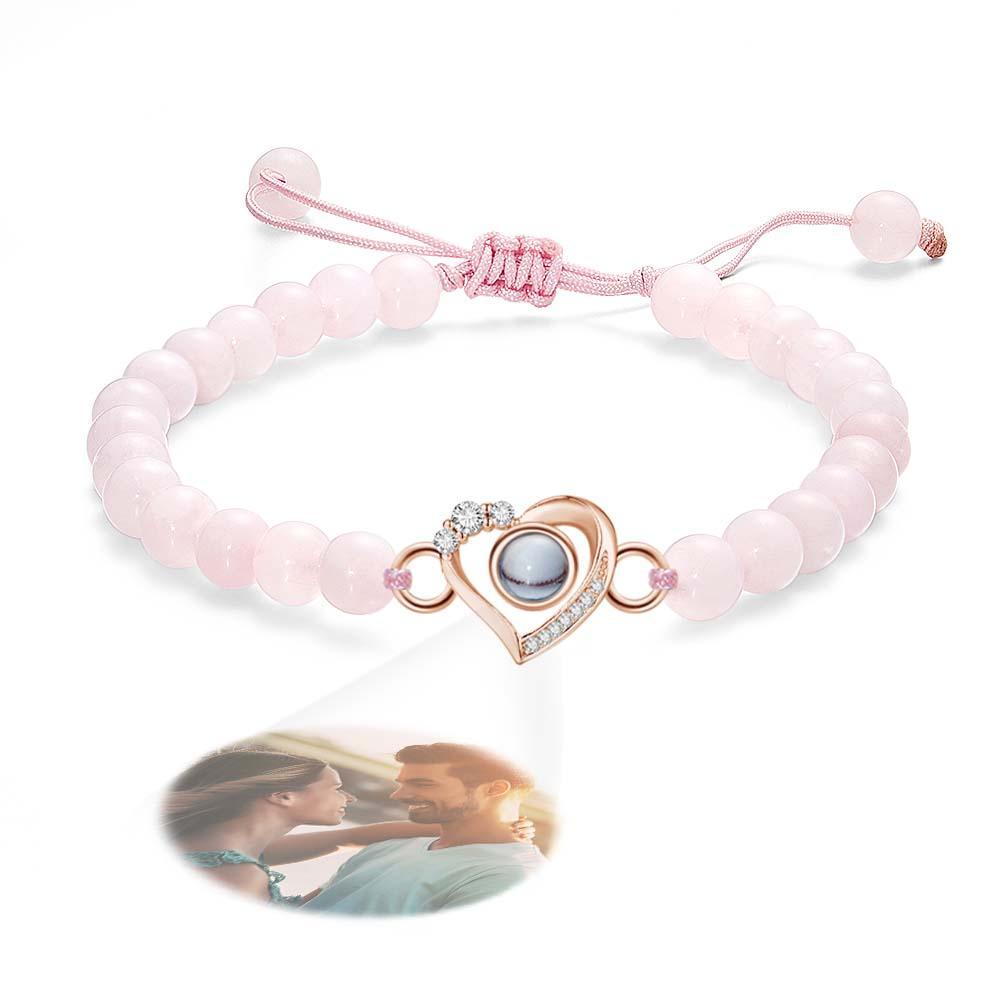 Personalized Photo Projection Beads Bracelet Heart-Shaped With Rhinestones Special Gift For Her - yournamenecklaceuk