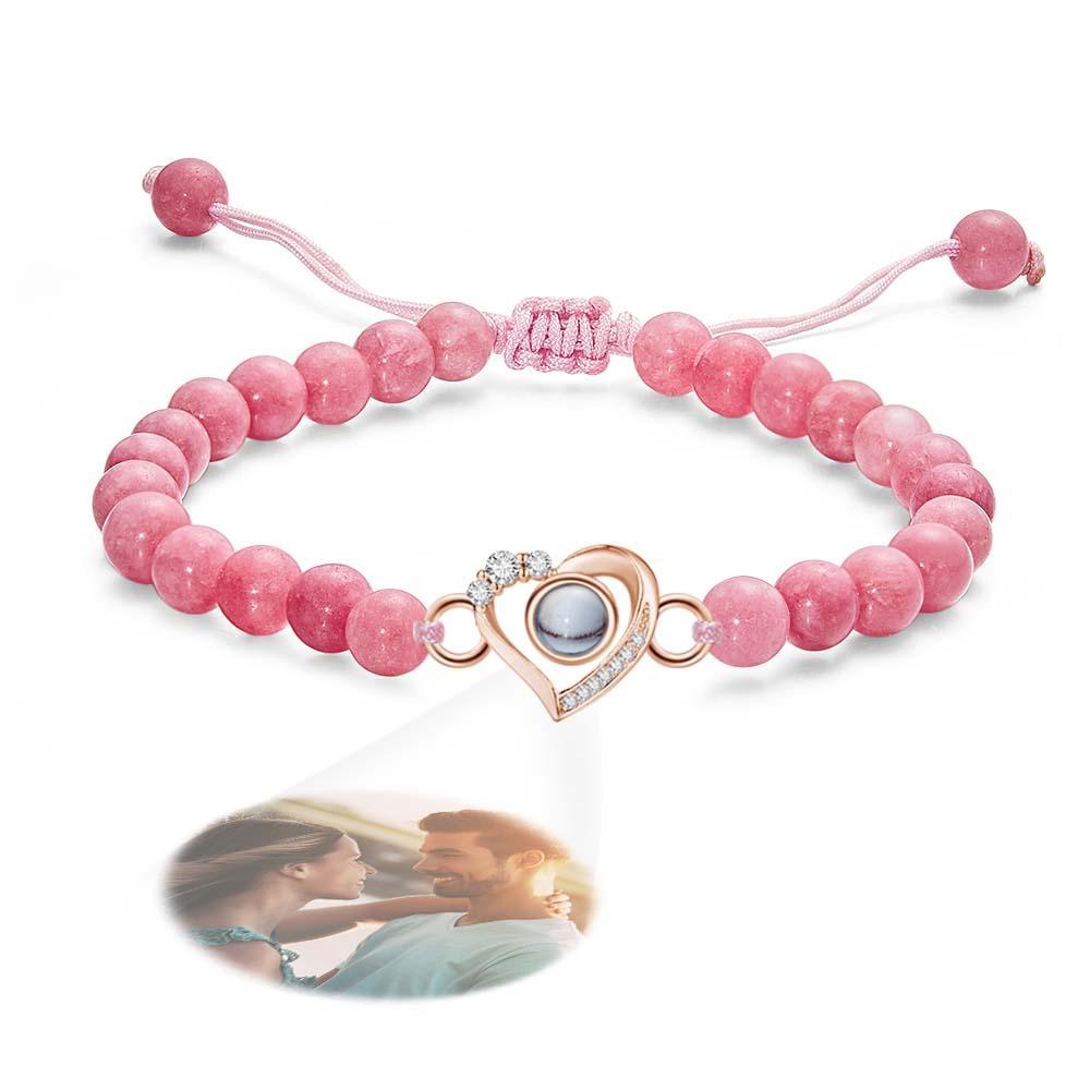 Personalized Photo Projection Beads Bracelet Heart-Shaped With Rhinestones Special Gift For Her - yournamenecklaceuk