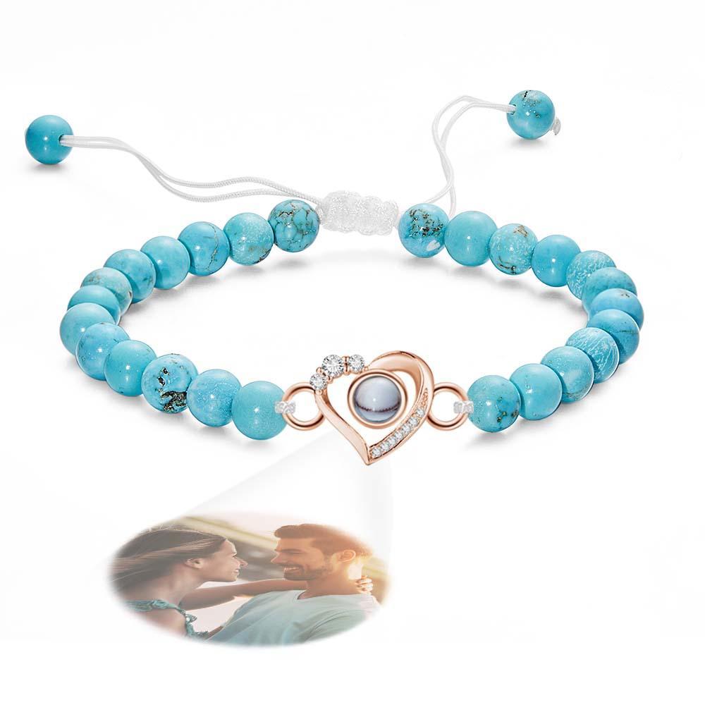 Personalized Photo Projection Beads Bracelet Heart-Shaped With Rhinestones Special Gift For Her - yournamenecklaceuk