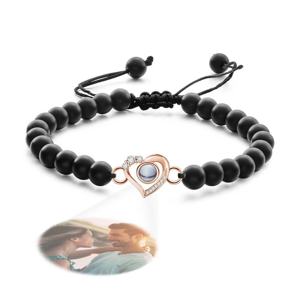 Personalized Photo Projection Beads Bracelet Heart-Shaped With Rhinestones Special Gift For Her - yournamenecklaceuk