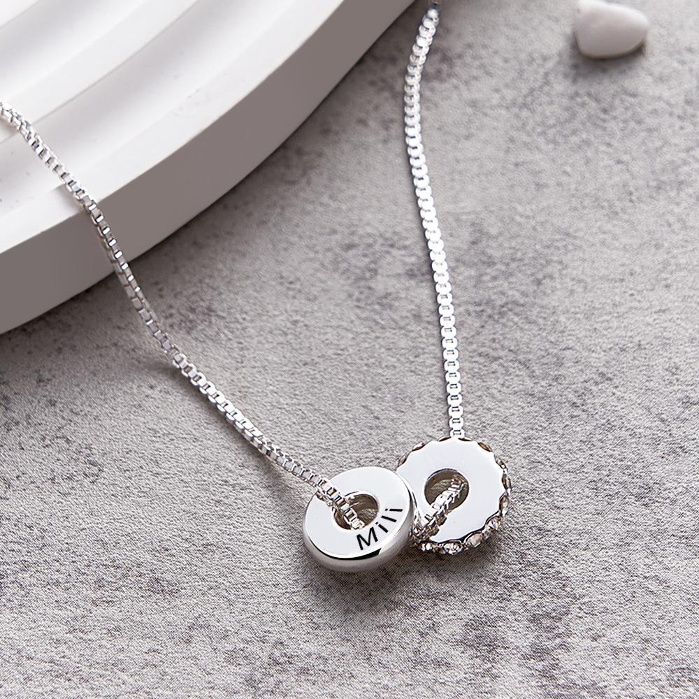 Personalized Engraved Rhinestones Circle Necklace Delicate Pendant Jewelry For Her - yournamenecklaceuk