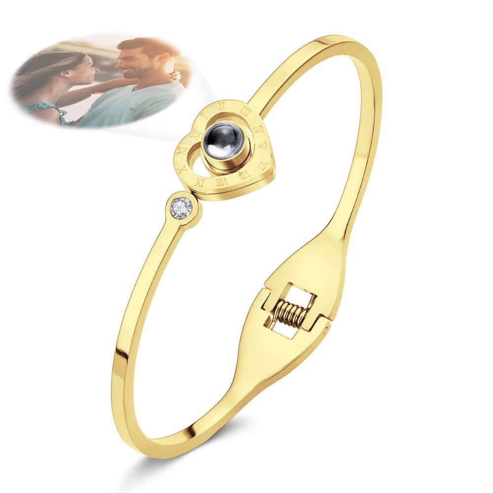 Personalized Photo Projection Heart-Shaped Bracelet Round Free Adjustment Bracelet for Her - yournamenecklaceuk