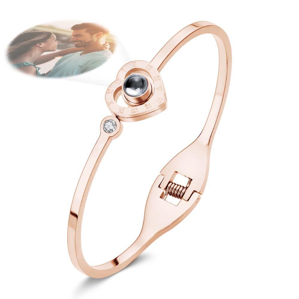 Personalized Photo Projection Heart-Shaped Bracelet Round Free Adjustment Bracelet for Her - yournamenecklaceuk
