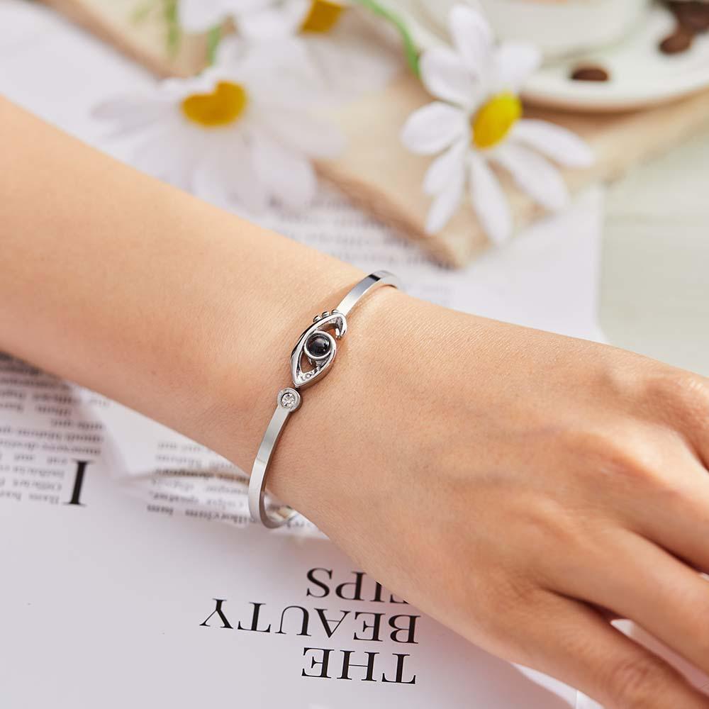 Personalized Photo Projection Devil Eye Bracelet Round Free Adjustment Bracelet for Her - yournamenecklaceuk