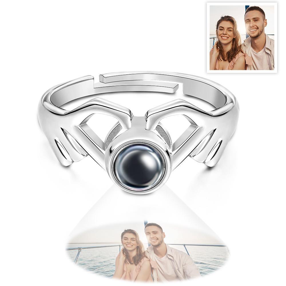 Personalized Photo Projection Ring Fingers Combinate Heart Ring For Her - yournamenecklaceuk