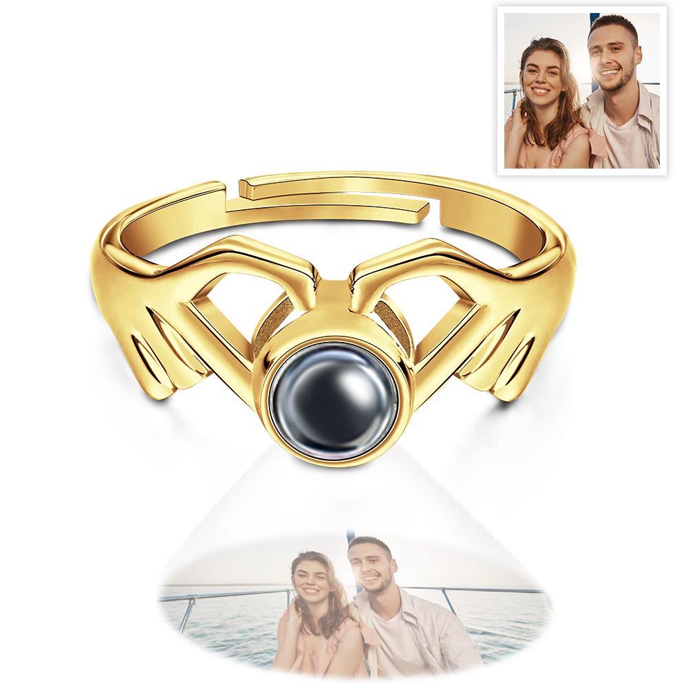 Personalized Photo Projection Ring Fingers Combinate Heart Ring For Her - yournamenecklaceuk