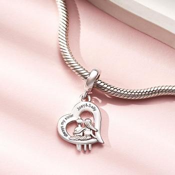 Custom Engraved Charm Mini Sister of Love Heart Pendant Gifts - yournamenecklaceuk