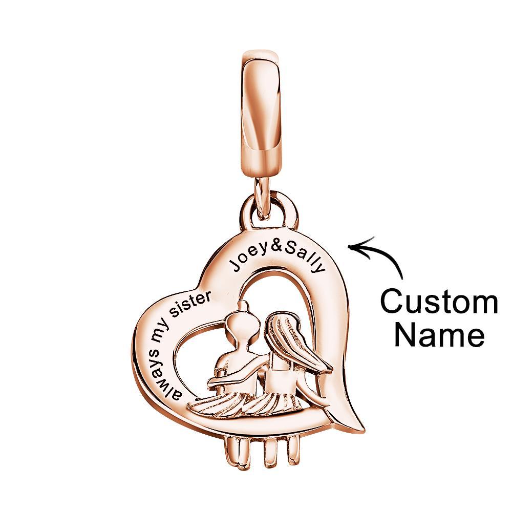 Custom Engraved Charm Mini Sister of Love Heart Pendant Gifts - yournamenecklaceuk