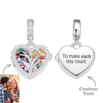 Custom Photo Engraved Charm Family Tree Diamond Heart Gifts - yournamenecklaceuk