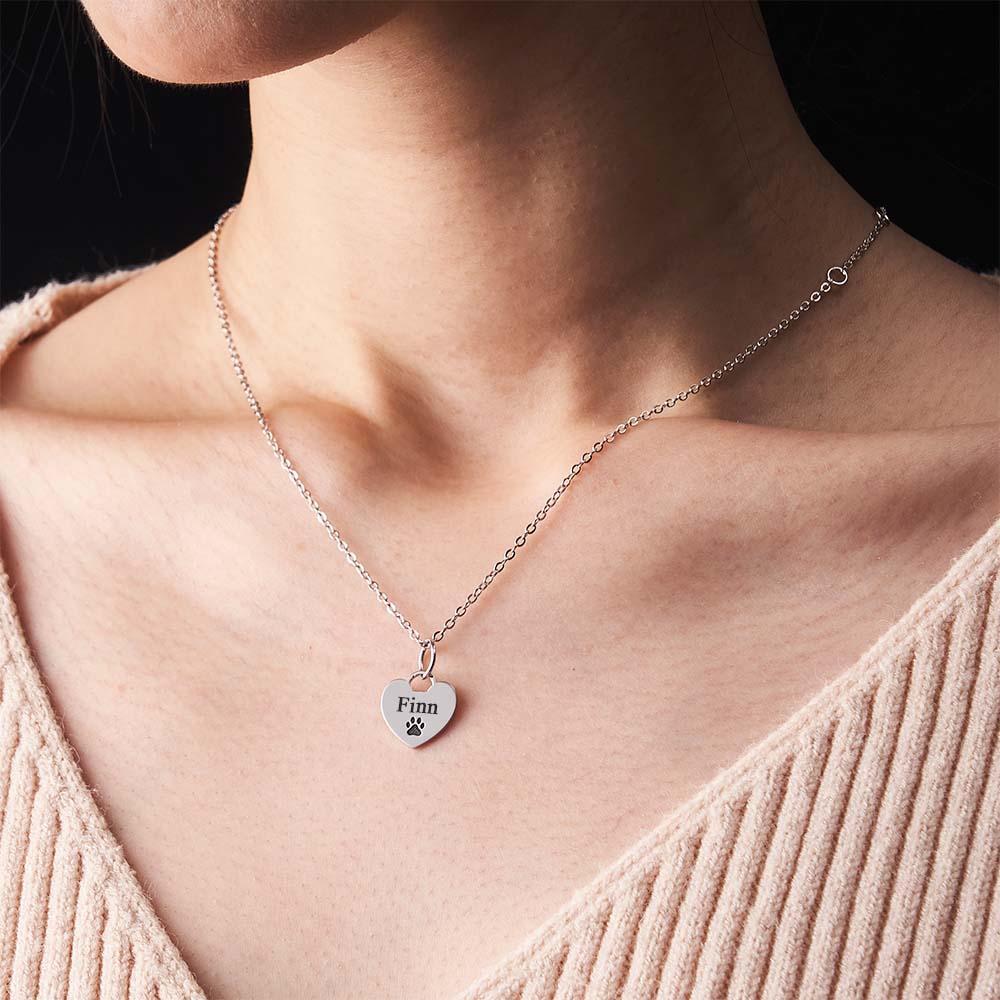 Personalized Name Paw Print Necklace Heart Shaped Pendant Memorial Jewelry For Pet Lover - yournamenecklaceuk