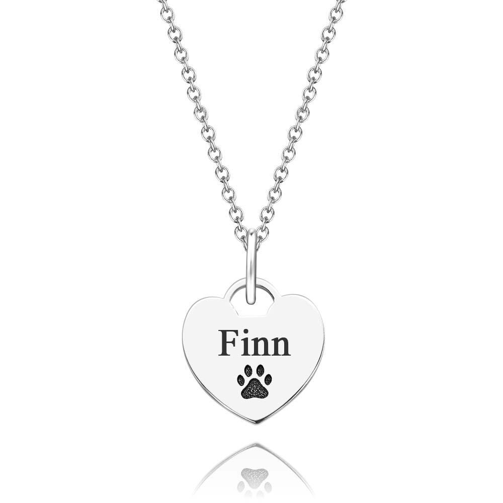 Personalized Name Paw Print Necklace Heart Shaped Pendant Memorial Jewelry For Pet Lover - yournamenecklaceuk