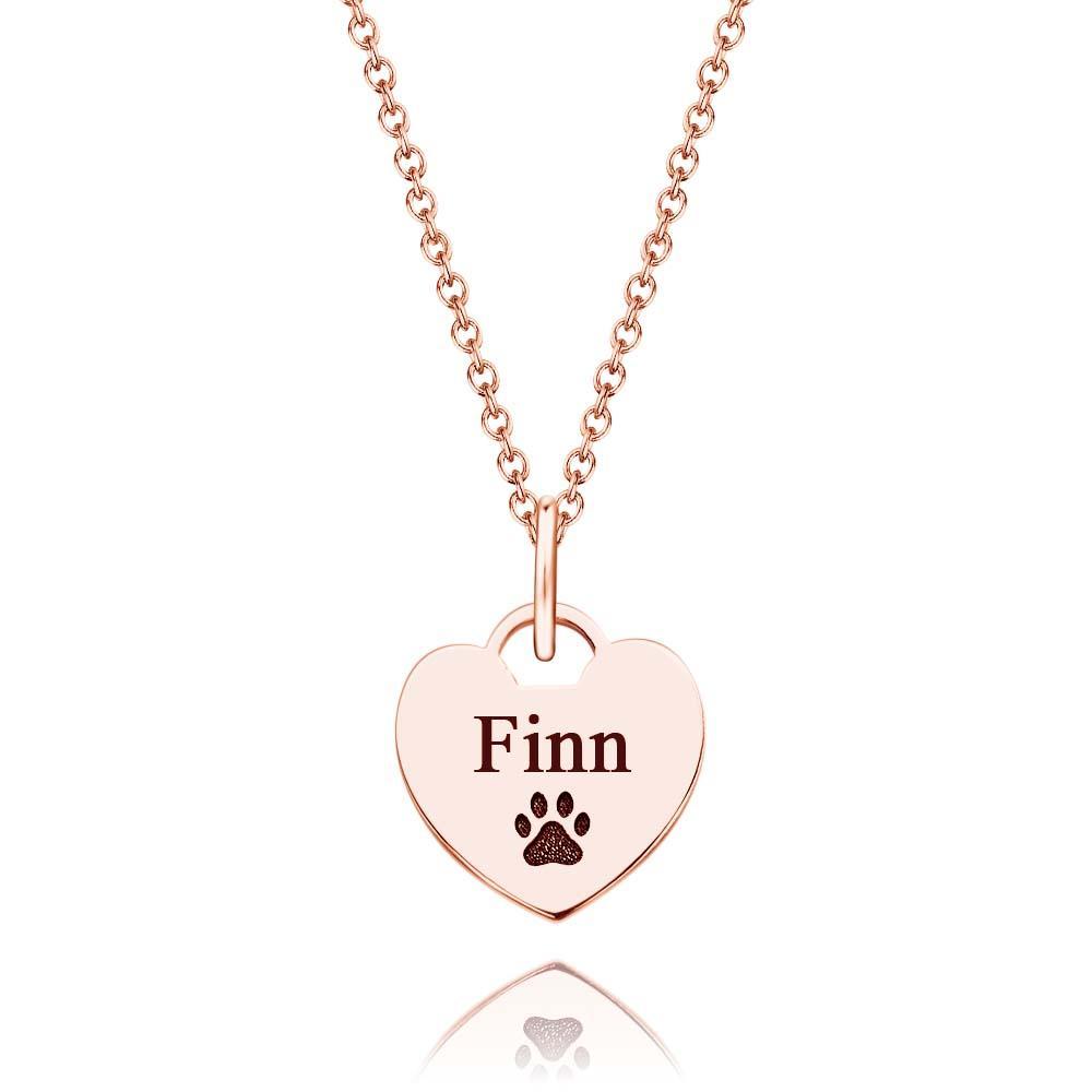 Personalized Name Paw Print Necklace Heart Shaped Pendant Memorial Jewelry For Pet Lover - yournamenecklaceuk