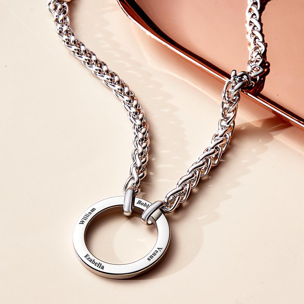 Personalized Engraved Circle Necklace Bracelet Name Pendant Jewelry Father's Day Gift - yournamenecklaceuk