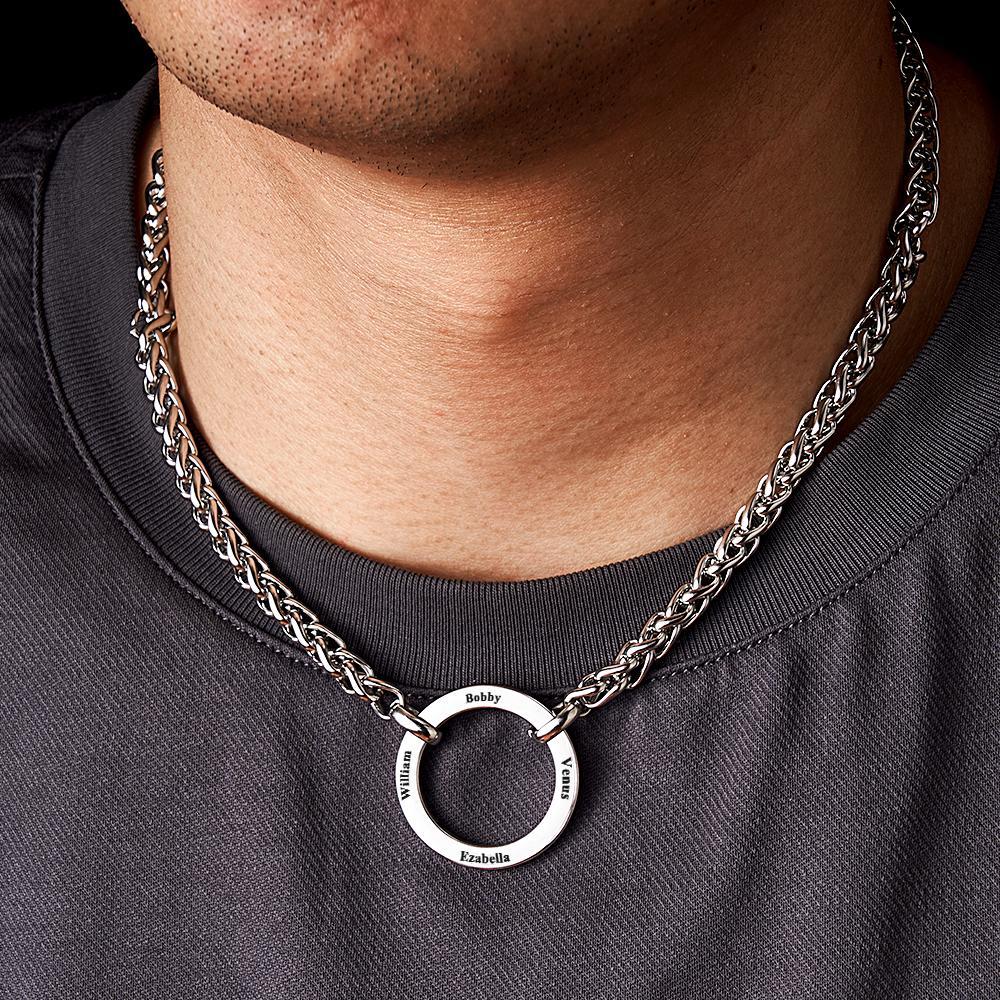 Personalized Engraved Circle Necklace Bracelet Name Pendant Jewelry Father's Day Gift - yournamenecklaceuk