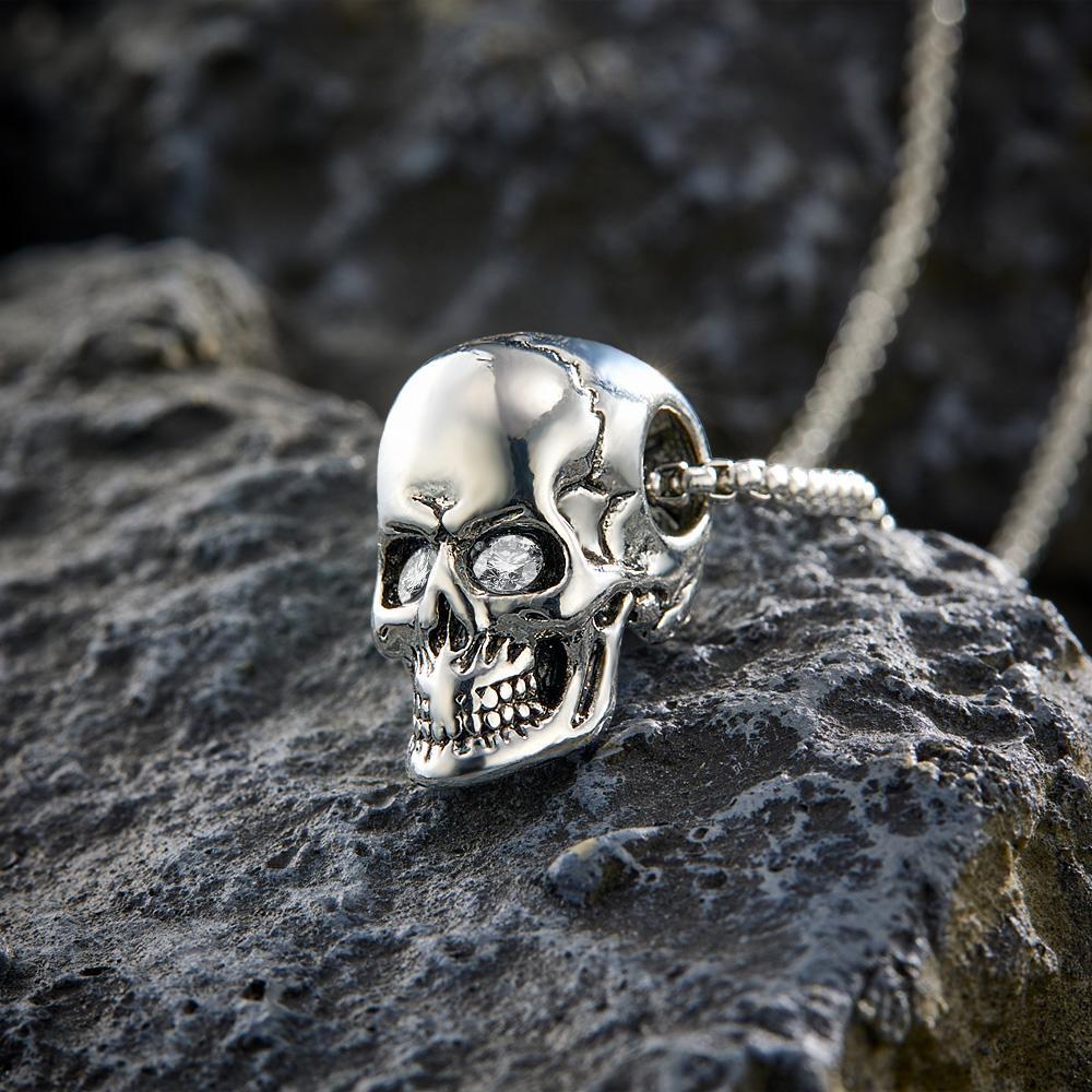 Engraved Skull Necklace With Birthstone Eyes Creative Gifts Halloween - yournamenecklaceuk