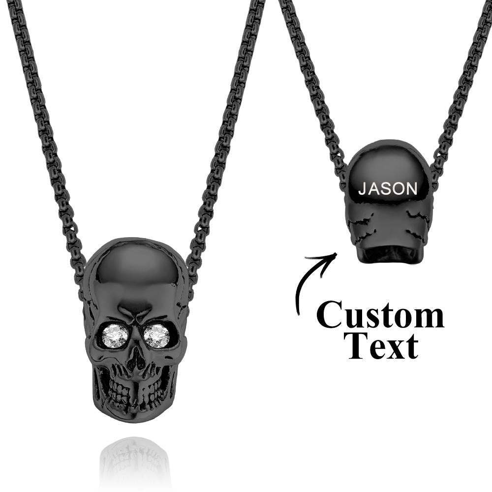 Engraved Skull Necklace With Birthstone Eyes Creative Gifts Halloween - yournamenecklaceuk
