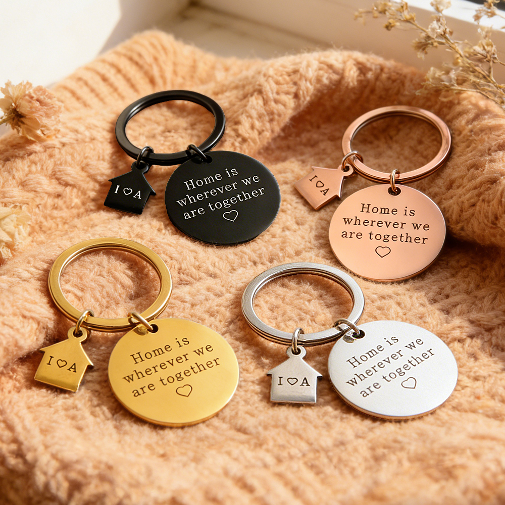Personalized New Home Keychain Custom Couples Keyring Home is Wherever We Are Engraved Initial Keychain for Boyfriend Girlfriend -  NameNecklaceUK