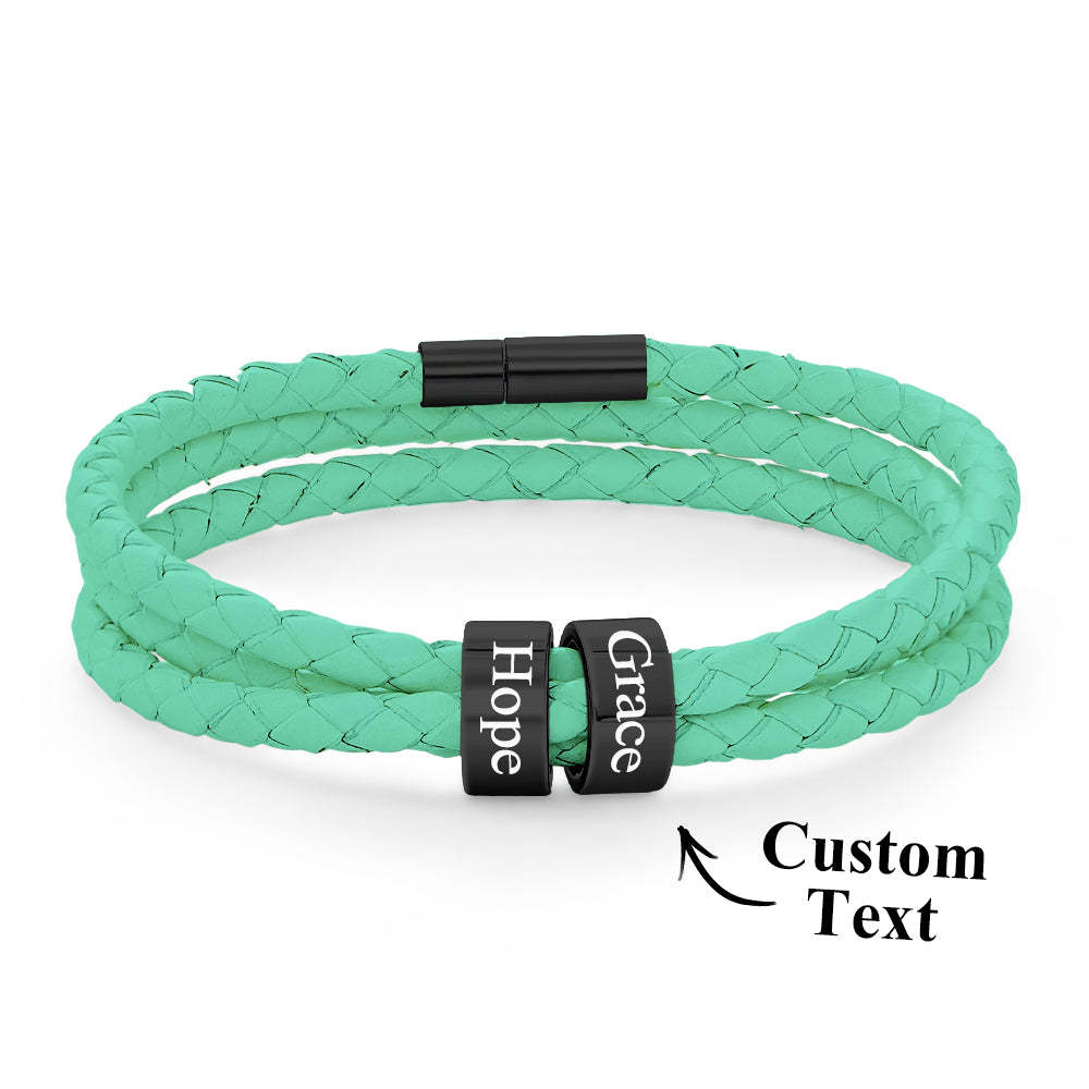 Men Braided Leather Bracelet with Small Custom Beads - yournamenecklaceuk