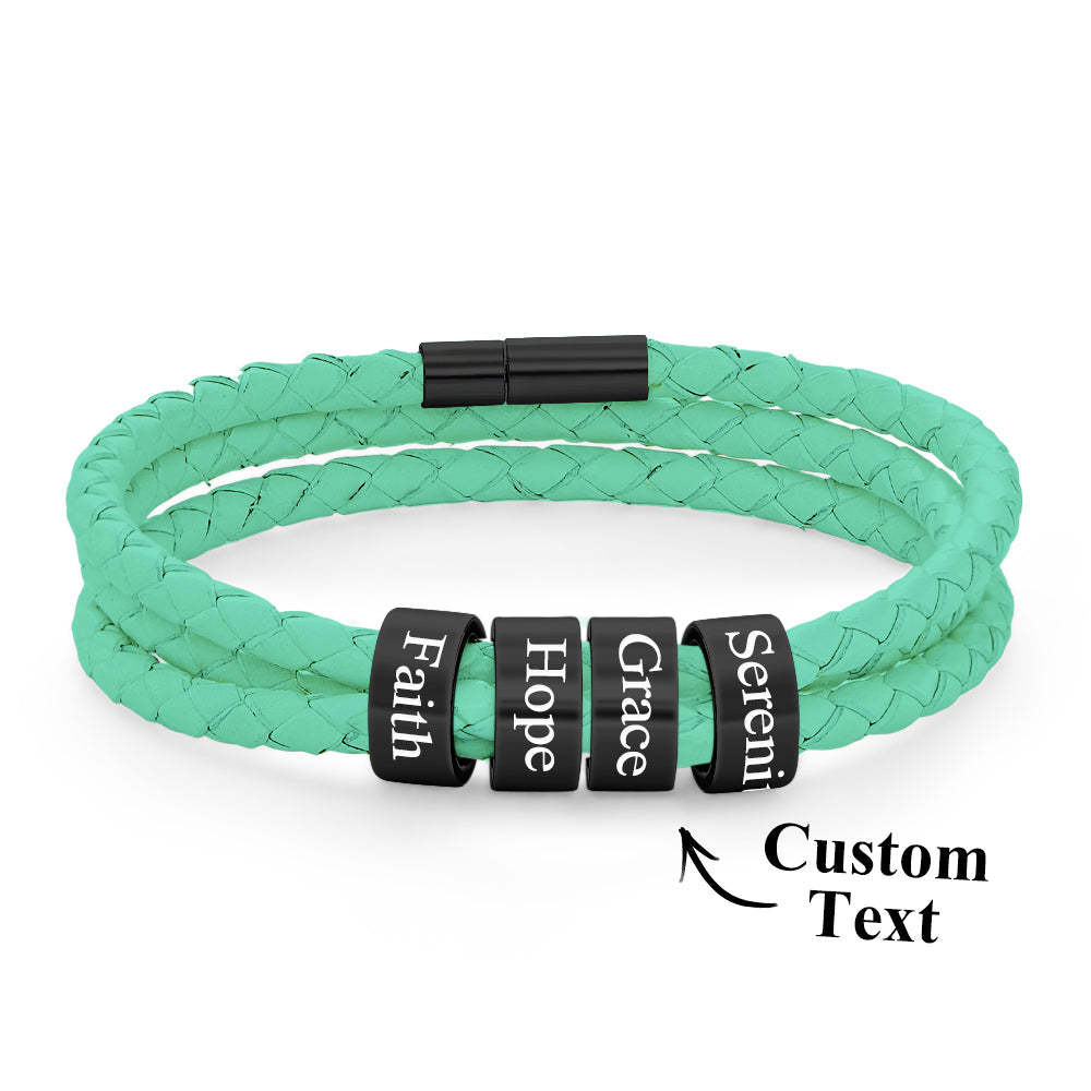 Men Braided Leather Bracelet with Small Custom Beads - yournamenecklaceuk
