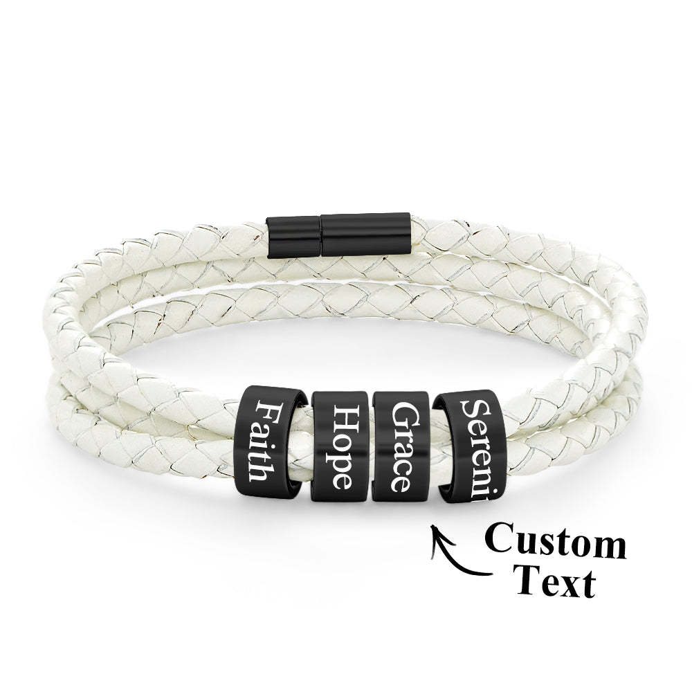 Men Braided Leather Bracelet with Small Custom Beads - yournamenecklaceuk