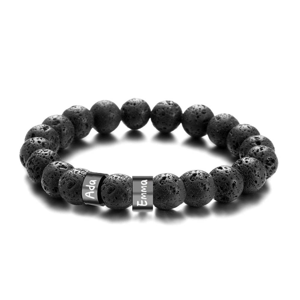 Personalized Name Black Lava Stone Bead Bracelet Gift for Men Husband Father Grandfather - yournamenecklaceuk