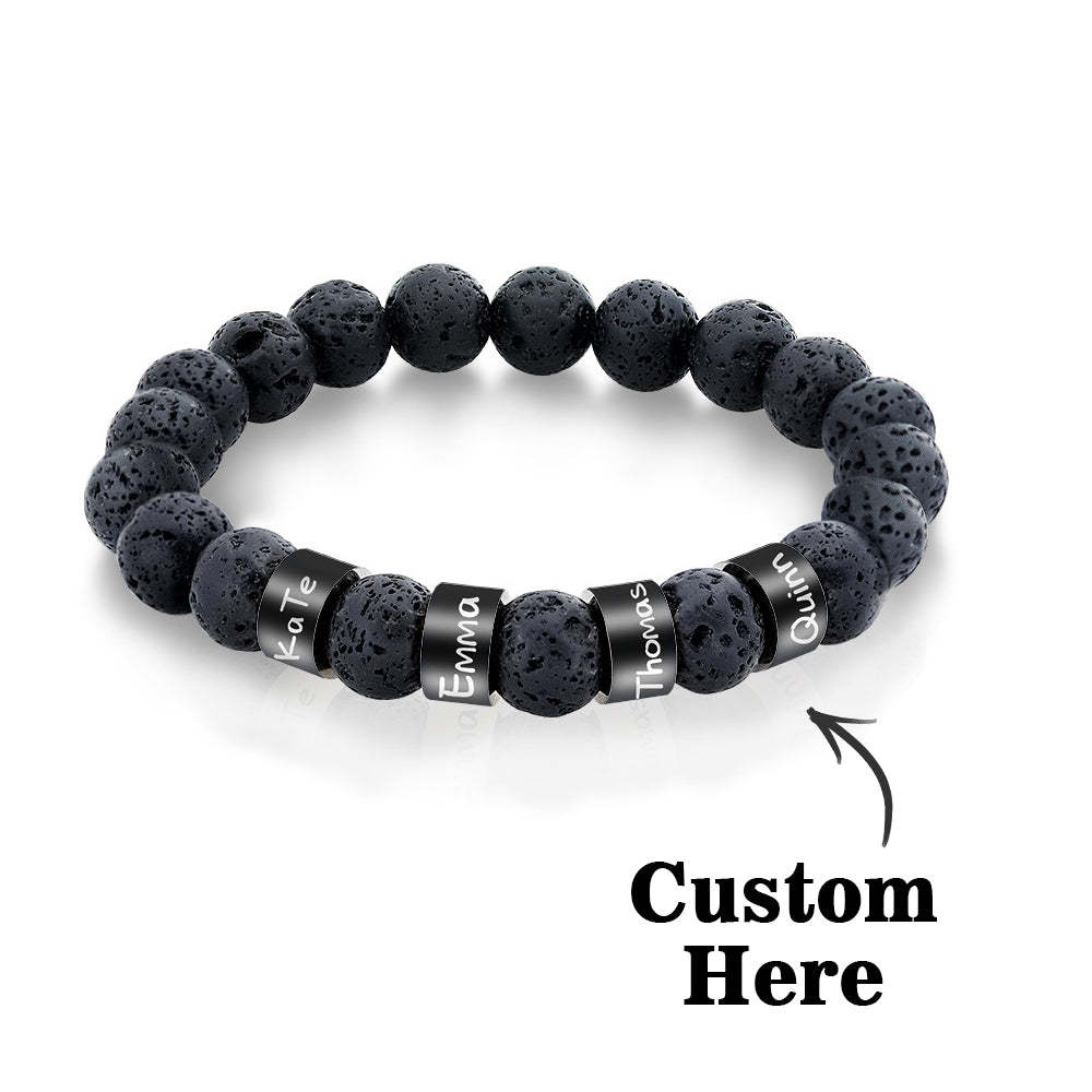 Personalized Name Black Lava Stone Bead Bracelet Gift for Men Husband Father Grandfather - yournamenecklaceuk