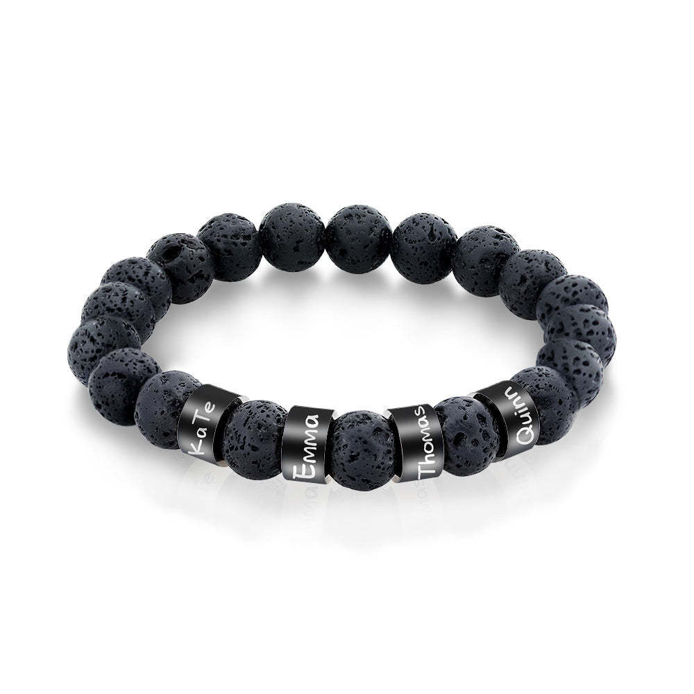 Personalized Name Black Lava Stone Bead Bracelet Gift for Men Husband Father Grandfather - yournamenecklaceuk