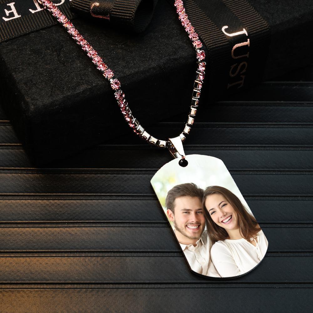 Men's Photo Tag Necklace With Engraving Tennis Chain Gifts For Him - yournamenecklaceuk