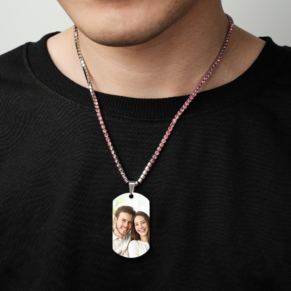 Men's Photo Tag Necklace With Engraving Tennis Chain Gifts For Him - yournamenecklaceuk