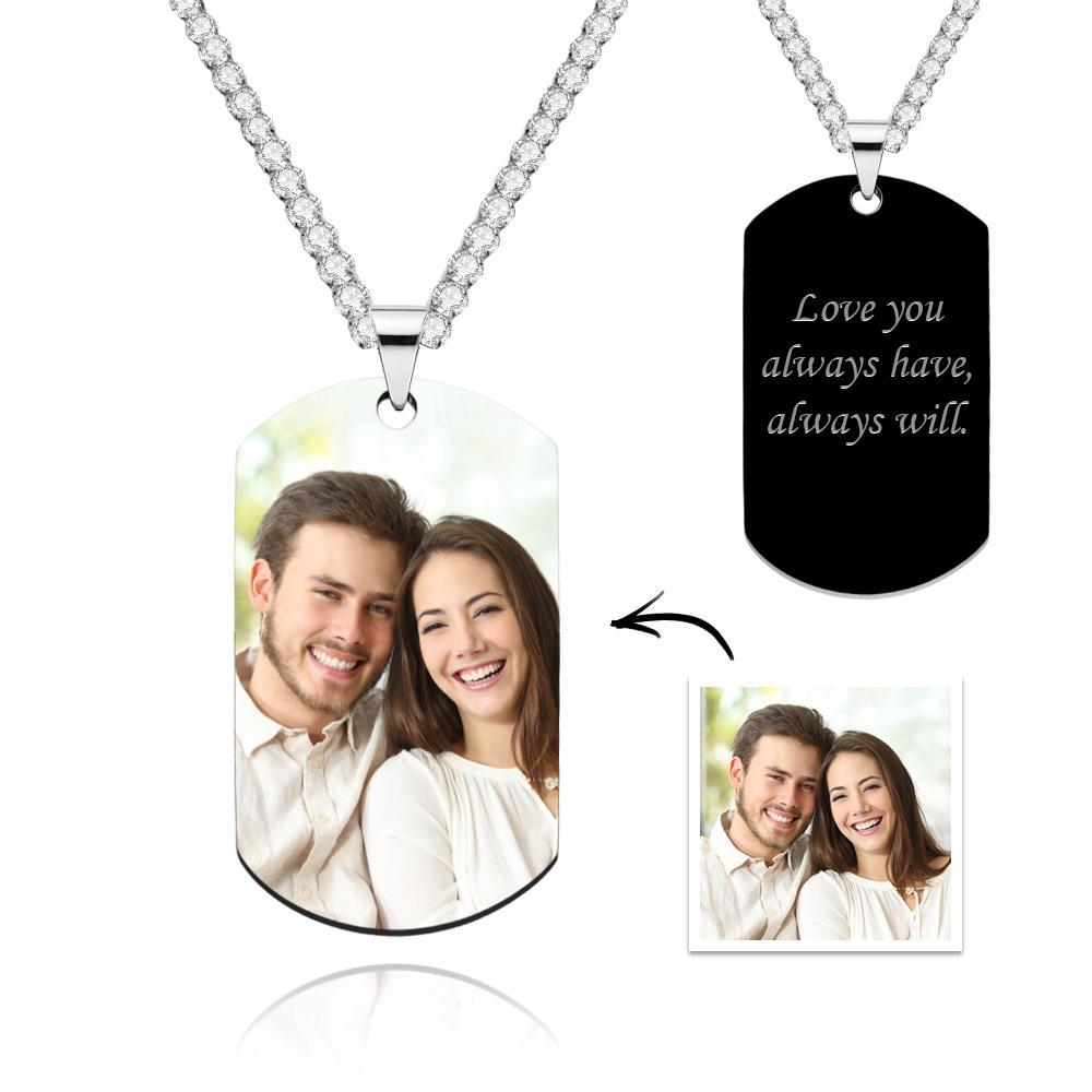 Men's Photo Tag Necklace With Engraving Tennis Chain Gifts For Him - yournamenecklaceuk