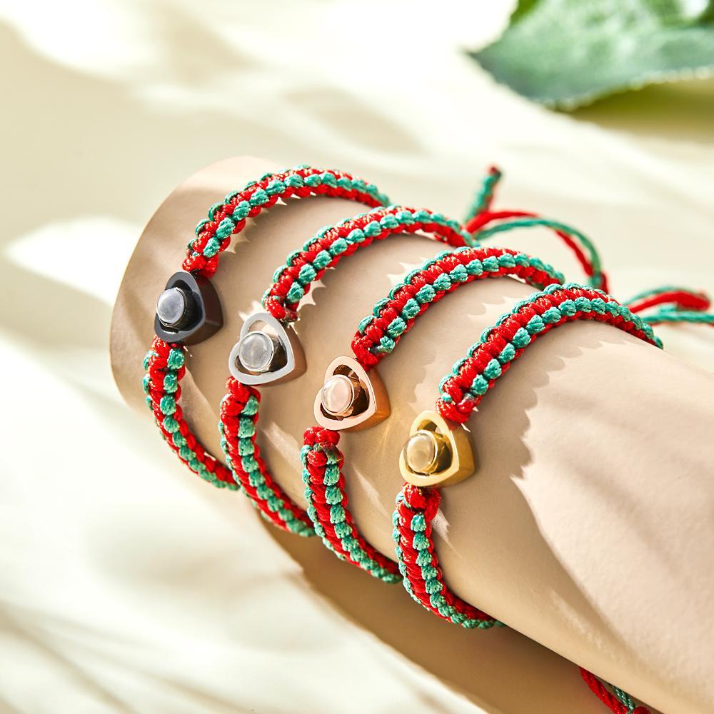 Custom Projection Photo Bracelet Weave Heart-shaped Commemorate Gifts - yournamenecklaceuk