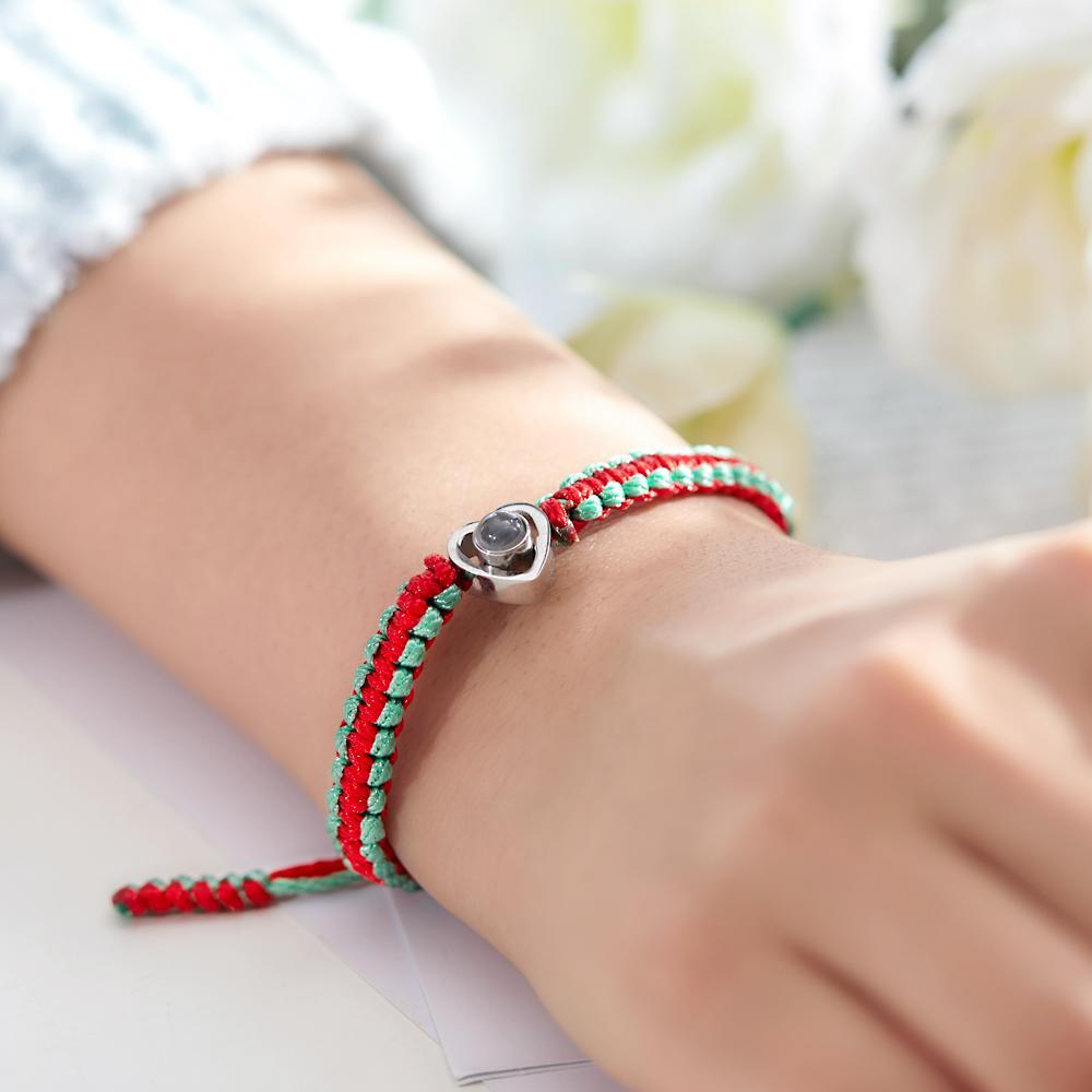 Custom Projection Photo Bracelet Weave Heart-shaped Commemorate Gifts - yournamenecklaceuk